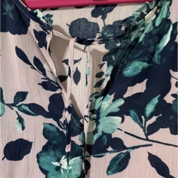 J.Jill Mauve Beautiful Blossoms Blouse Size XS Floral Ruffle Sleeve Tie Neck NEW - Picture 8 of 12